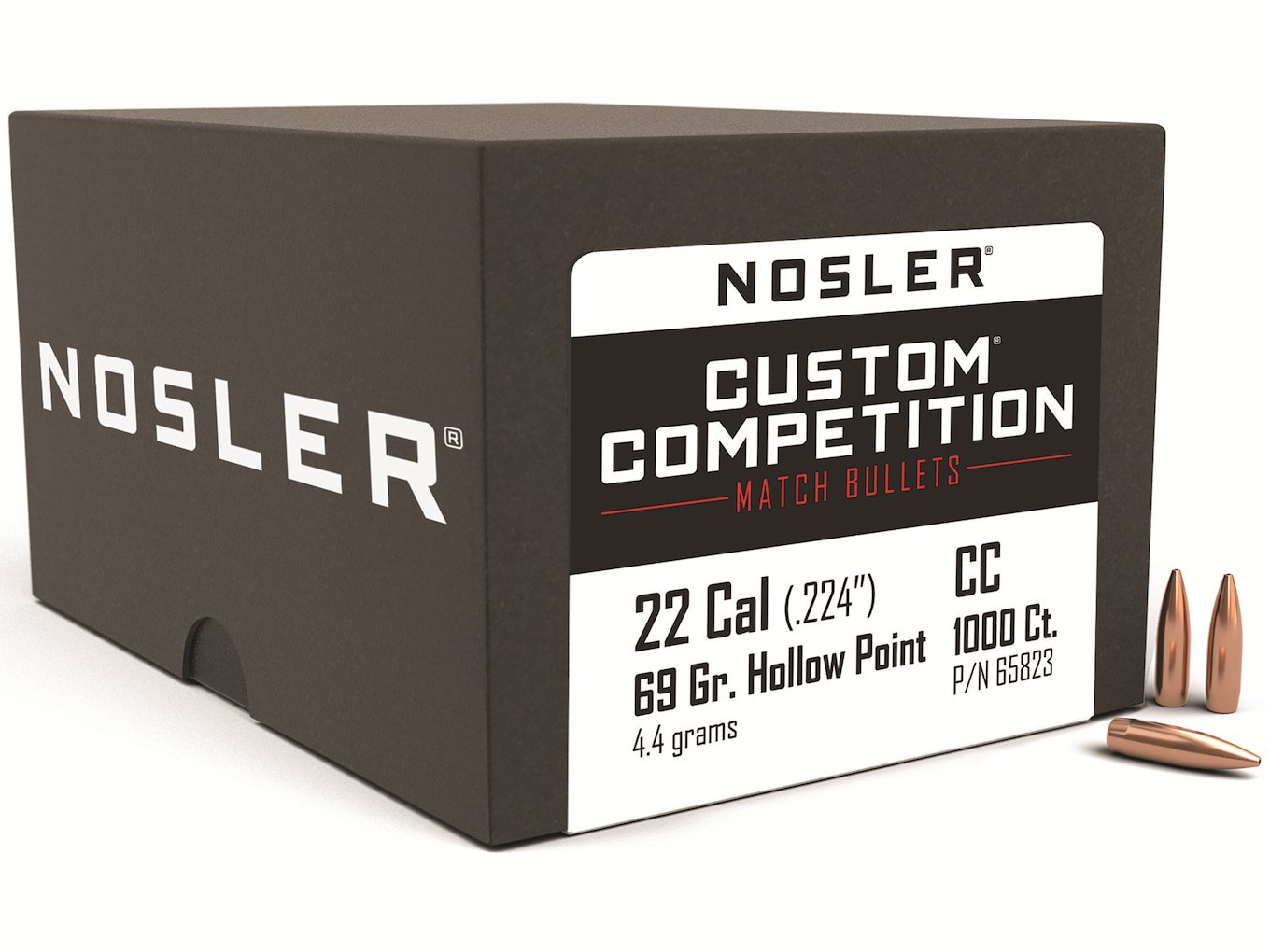 Nosler Custom Competition Bullets 22 Caliber (224 Diameter) 69 Grain Hollow Point Boat Tail